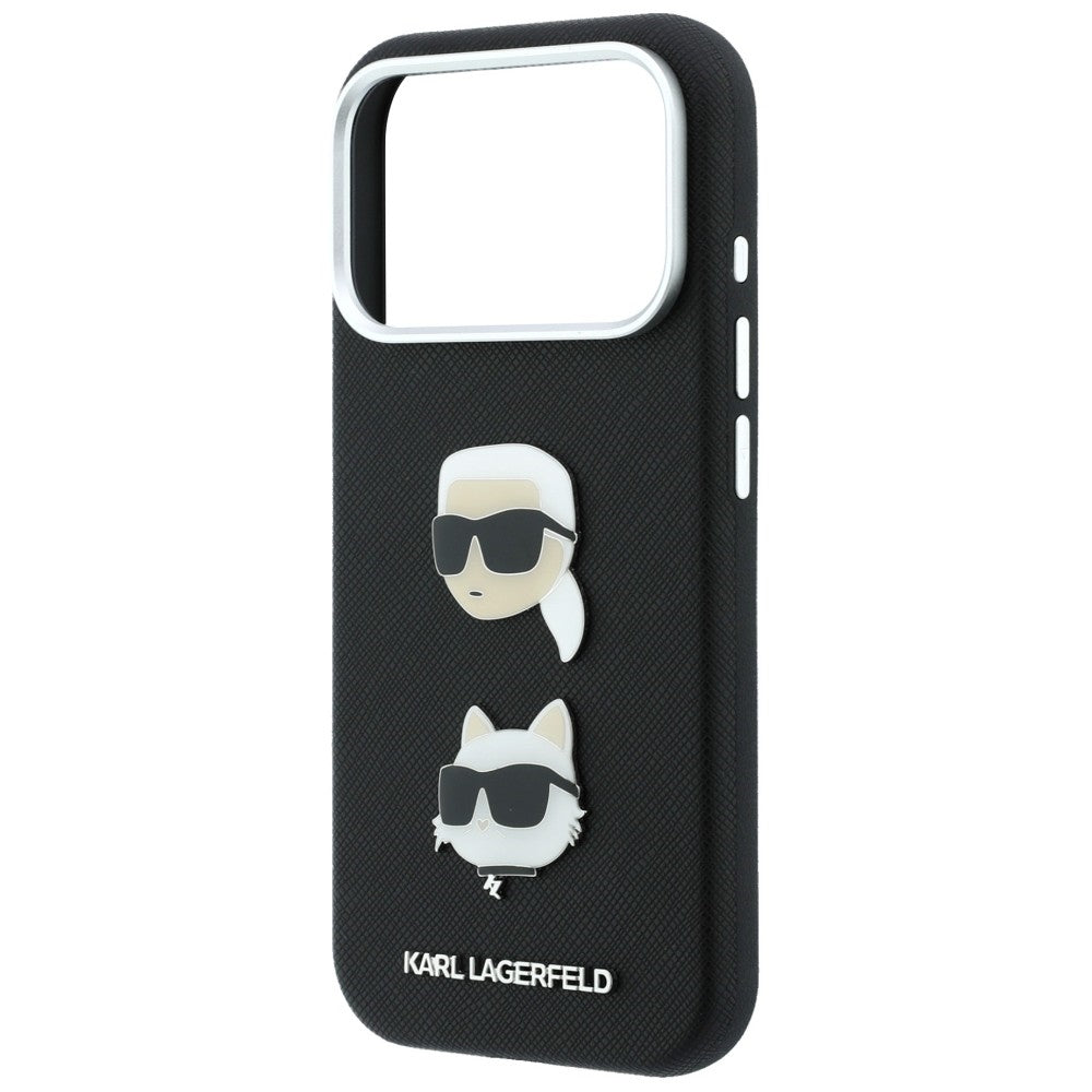 Tok Apple iPhone 18 Pro Max / 17 Pro Max készülékhez, Karl Lagerfeld, Saffiano Crossbody Karl & Choupette Head's Pins Logo, fekete
