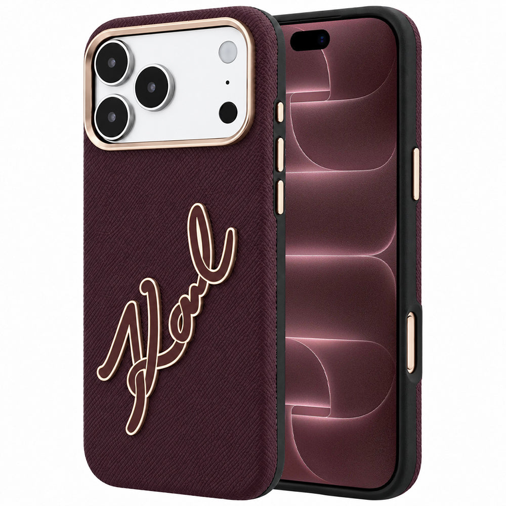 Tok Apple iPhone 18 Pro Max / 17 Pro Max készülékhez, Karl Lagerfeld, sima nagy gyanta aláírás logó, bordó
