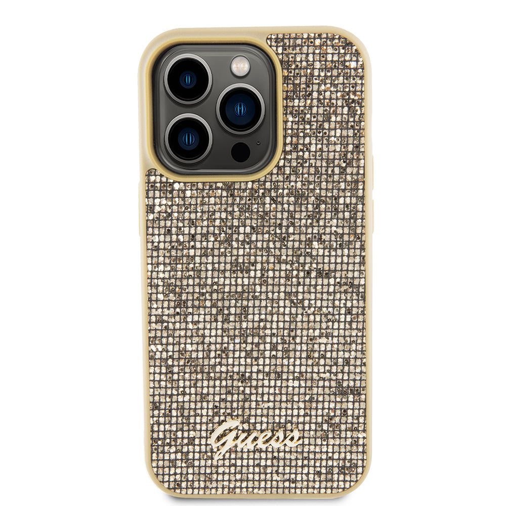Tok Apple iPhone 15 Pro-hoz, Guess, PU Square Mirror Script Logo, Arany GUHCP15LPMSDGSD