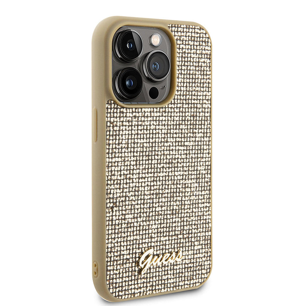 Tok Apple iPhone 15 Pro-hoz, Guess, PU Square Mirror Script Logo, Arany GUHCP15LPMSDGSD