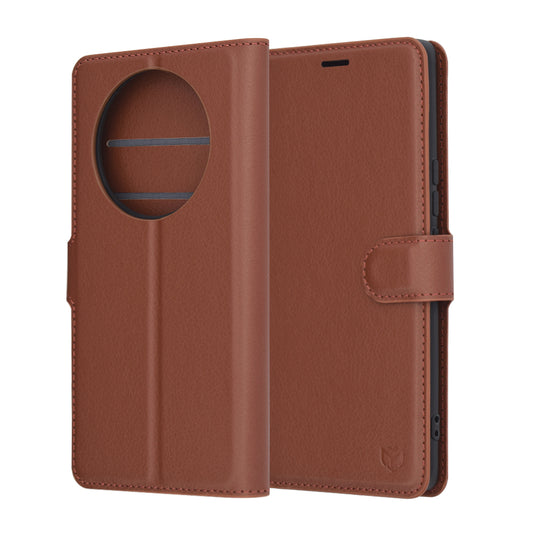 Tok Honor X9c / Magic7 Lite-hez, Techsuit, bőr folio, barna