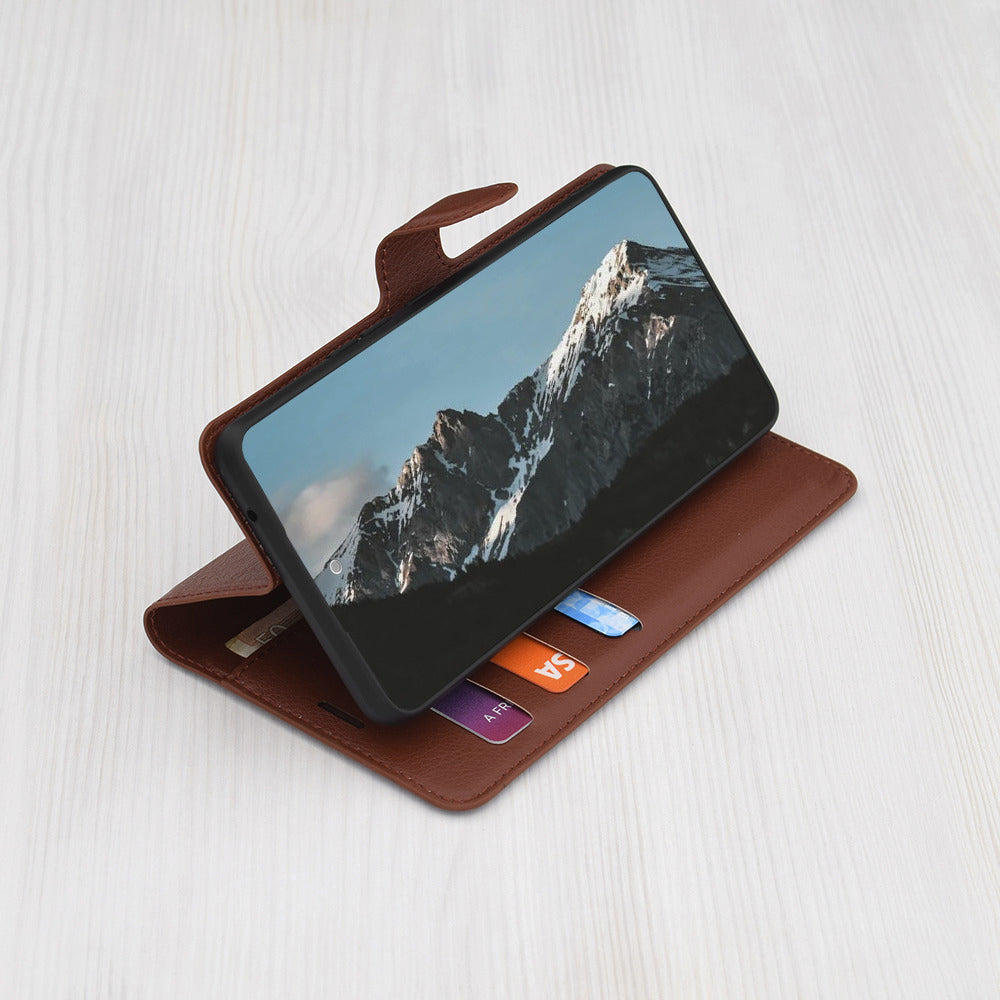 Tok a Oppo Reno14-hez, Techsuit, Bőr Folio, Barna