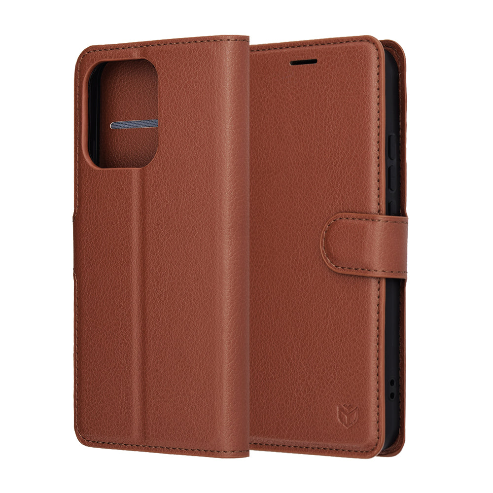 Tok a Oppo Reno14-hez, Techsuit, Bőr Folio, Barna