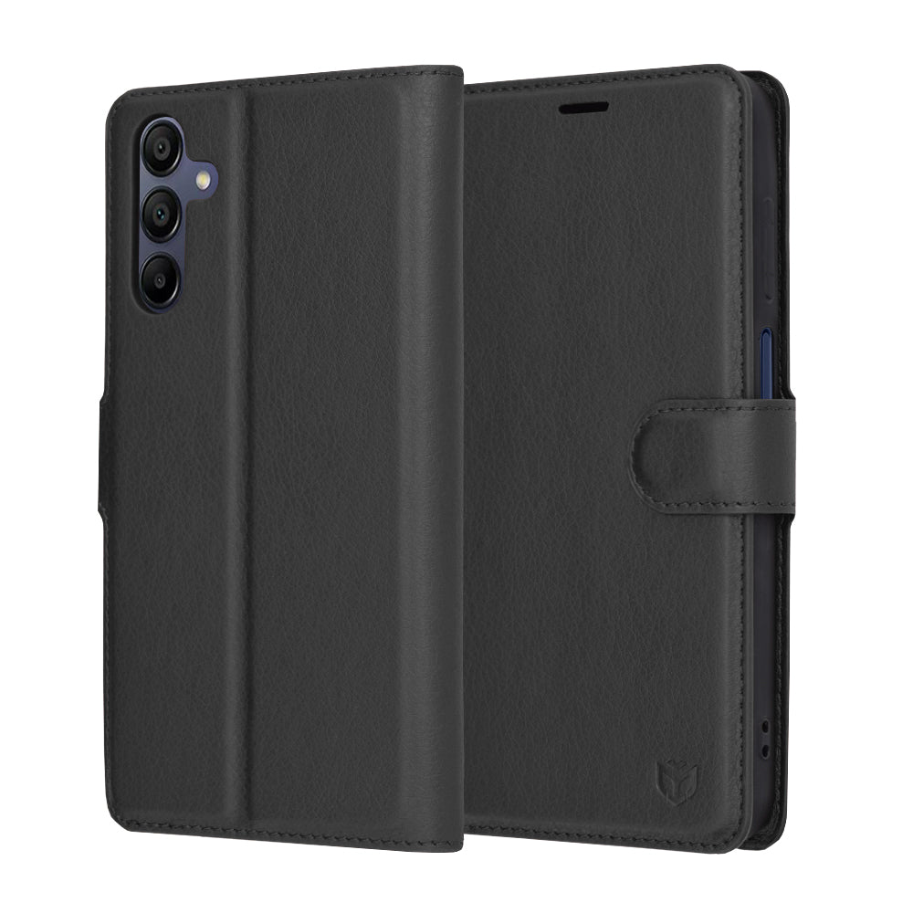 Tok Samsung Galaxy A15 5G A156 / A15 A155 készülékhez, Techsuit, bőr folio, fekete
