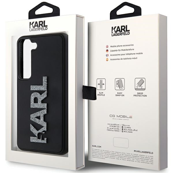 Tok Samsung Galaxy S23+ S916-hoz, Karl Lagerfeld, 3D Rubber Glitter Logo, Fekete