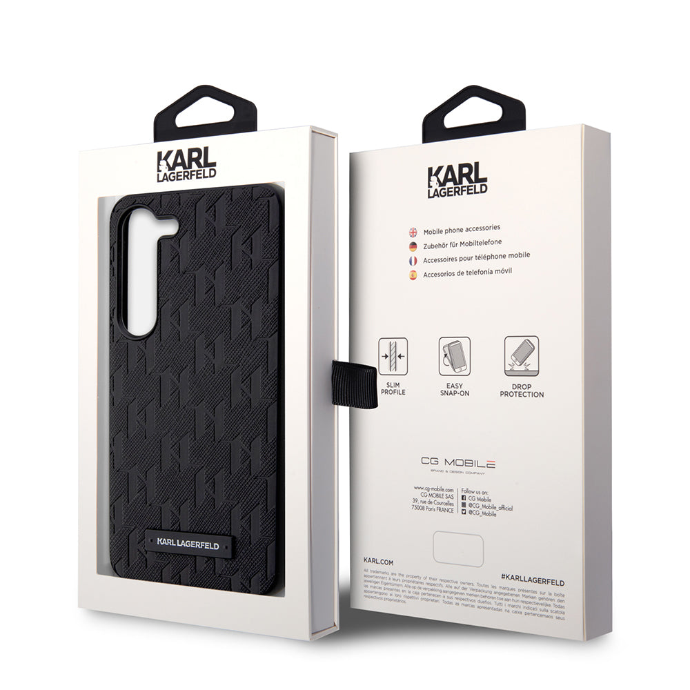 Tok Samsung Galaxy S23 S911-hez, Karl Lagerfeld, Saffiano Monogram Metal Logo, Fekete