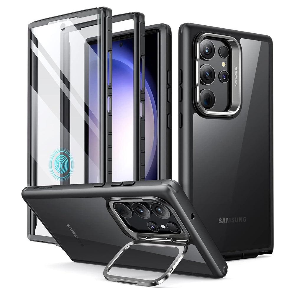 Tok Samsung Galaxy S23 Ultra S918-hoz, ESR, Shock Armor Kickstand, Átlátszó Fekete