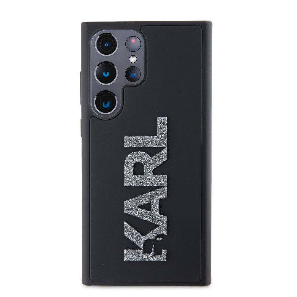 Tok Samsung Galaxy S23 Ultra S918-hoz, Karl Lagerfeld, 3D Rubber Glitter Logo, Fekete