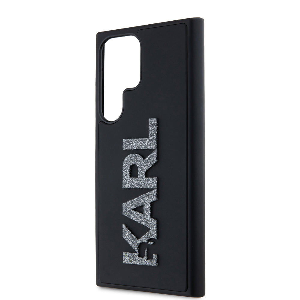 Tok Samsung Galaxy S23 Ultra S918-hoz, Karl Lagerfeld, 3D Rubber Glitter Logo, Fekete