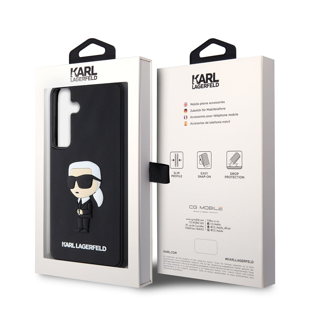 Tok Samsung Galaxy S24+ S926-hoz, Karl Lagerfeld, 3D Rubber Ikonik Karl, Fekete