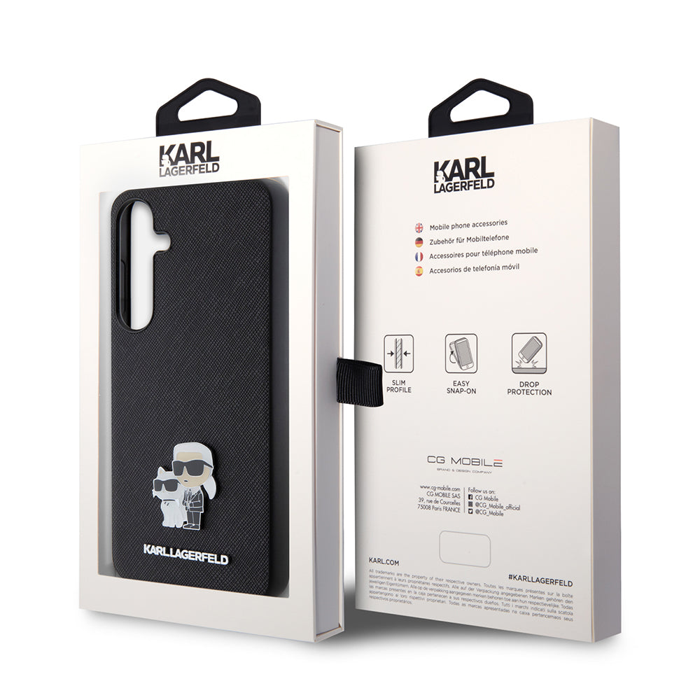 Tok Samsung Galaxy S24+ S926-hoz, Karl Lagerfeld, Saffiano Karl & Choupette Metal, Fekete