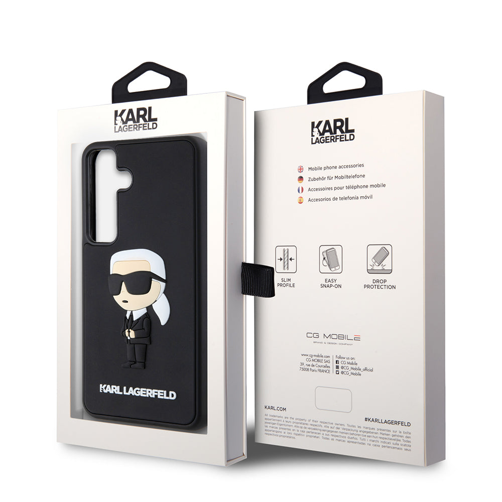 Tok Samsung Galaxy S24 S921-hez, Karl Lagerfeld, 3D Rubber Ikonik Karl, Fekete