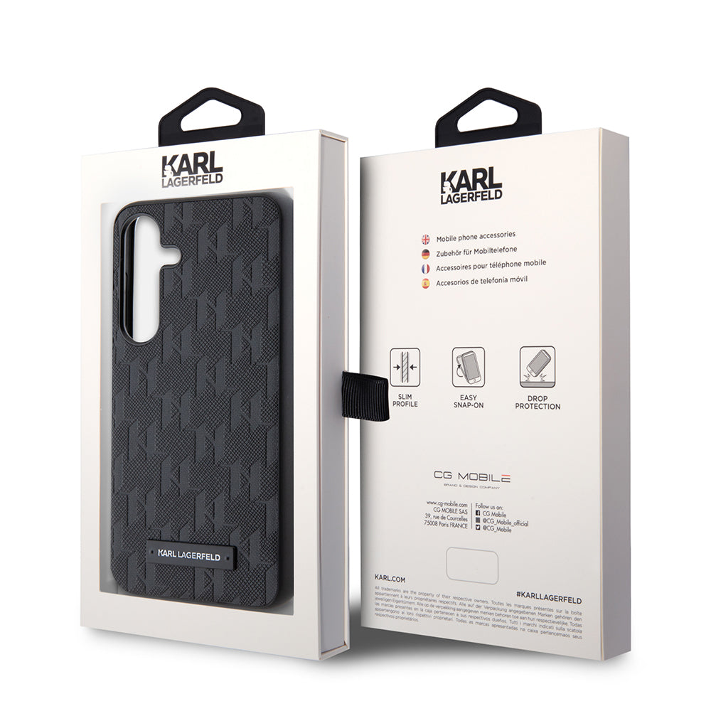 Tok Samsung Galaxy S24 S921-hez, Karl Lagerfeld, Saffiano Mono Metal Logo, Fekete