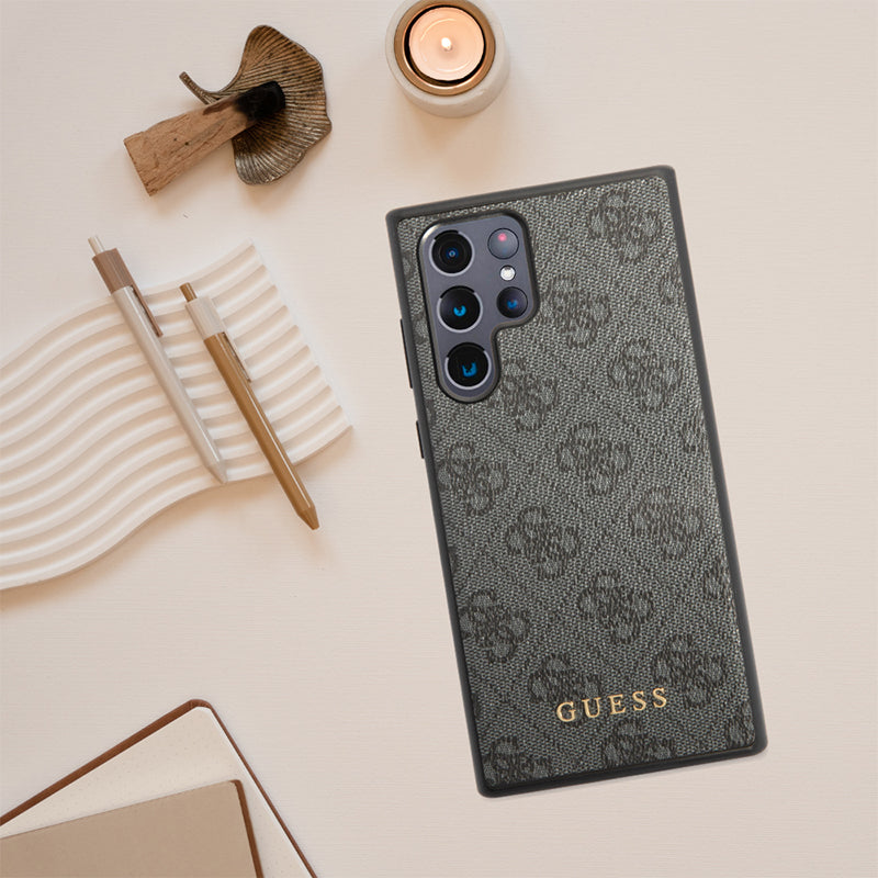 Tok Samsung Galaxy S24 Ultra S928-hoz, Guess, 4G Metal Gold Logo, Barna