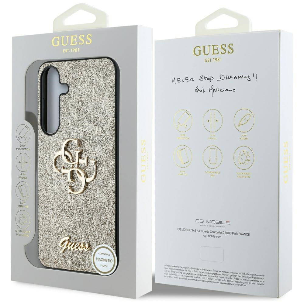 Tok Samsung Galaxy S25+ S936-hoz, Guess, Glitter Big 4G Script, Arany