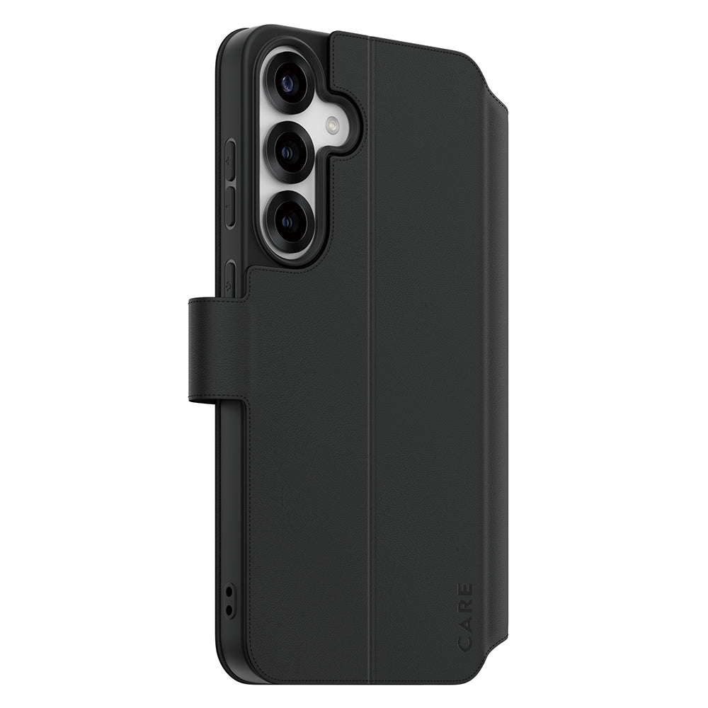 Tok Samsung Galaxy S25+ S936-hoz, PanzerGlass, Care Feature Kickstand Wallet, Fekete