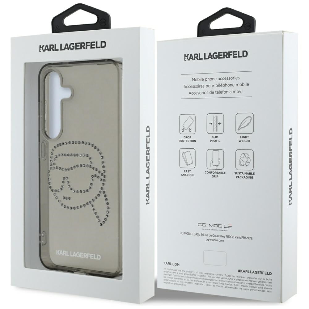 Tok Samsung Galaxy S25 S931-hez, Karl Lagerfeld, IML Rhinestones Karl's Head, Fekete
