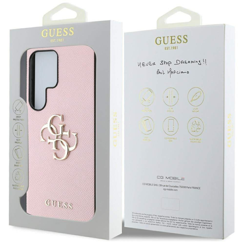 Case for Samsung Galaxy S25 Ultra S938, Guess, 4G Grained Big and Classic Logo, Pink
