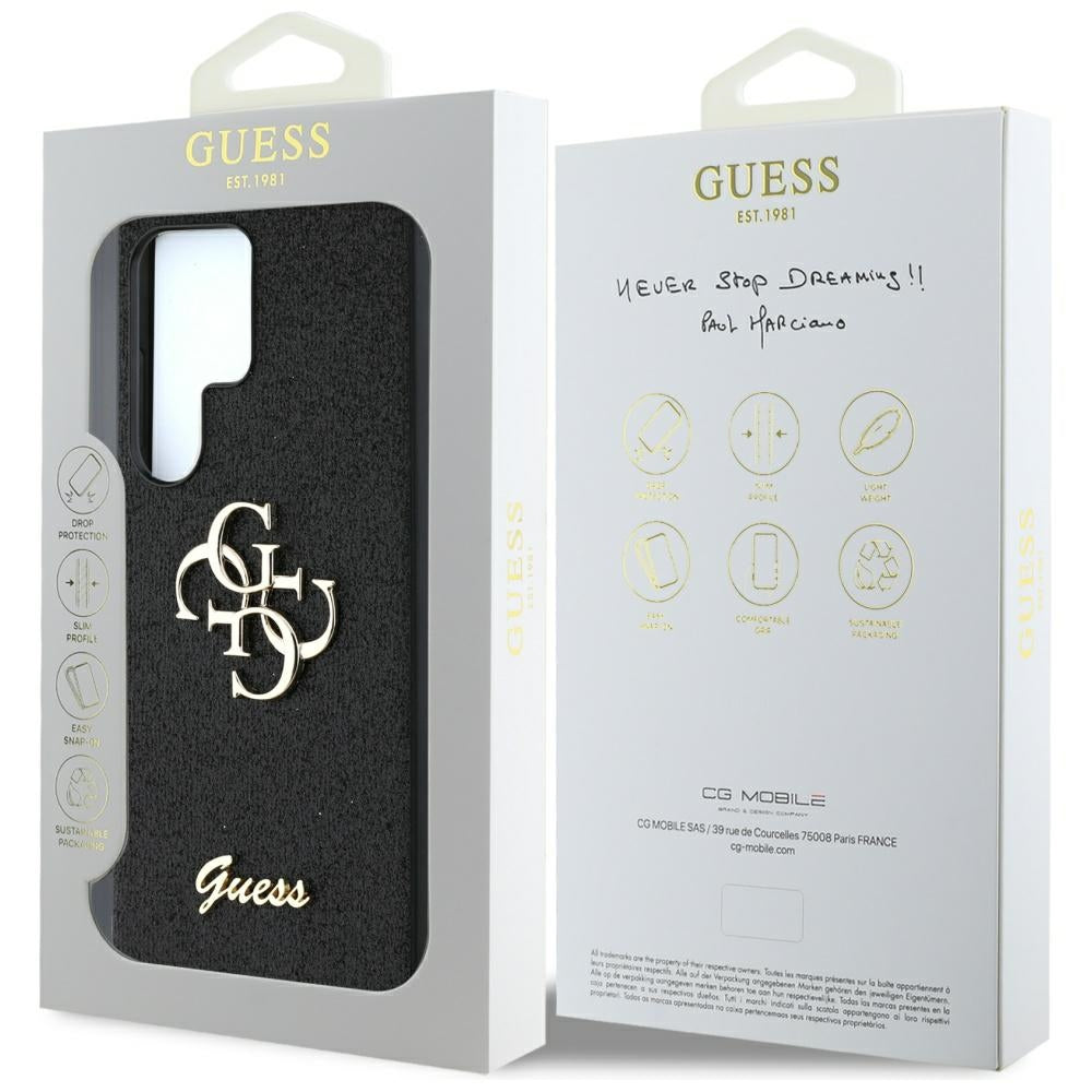 Tok Samsung Galaxy S25 Ultra S938-hoz, Guess, Glitter Big 4G Script, Fekete