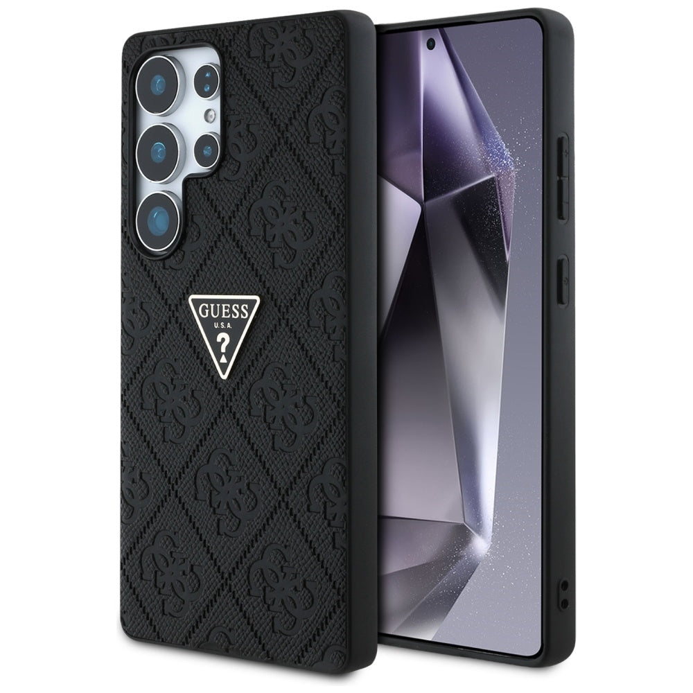 Tok Samsung Galaxy S25 Ultra S938-hoz, Guess, Grained Hot Stamp 4G Triangle, Fekete