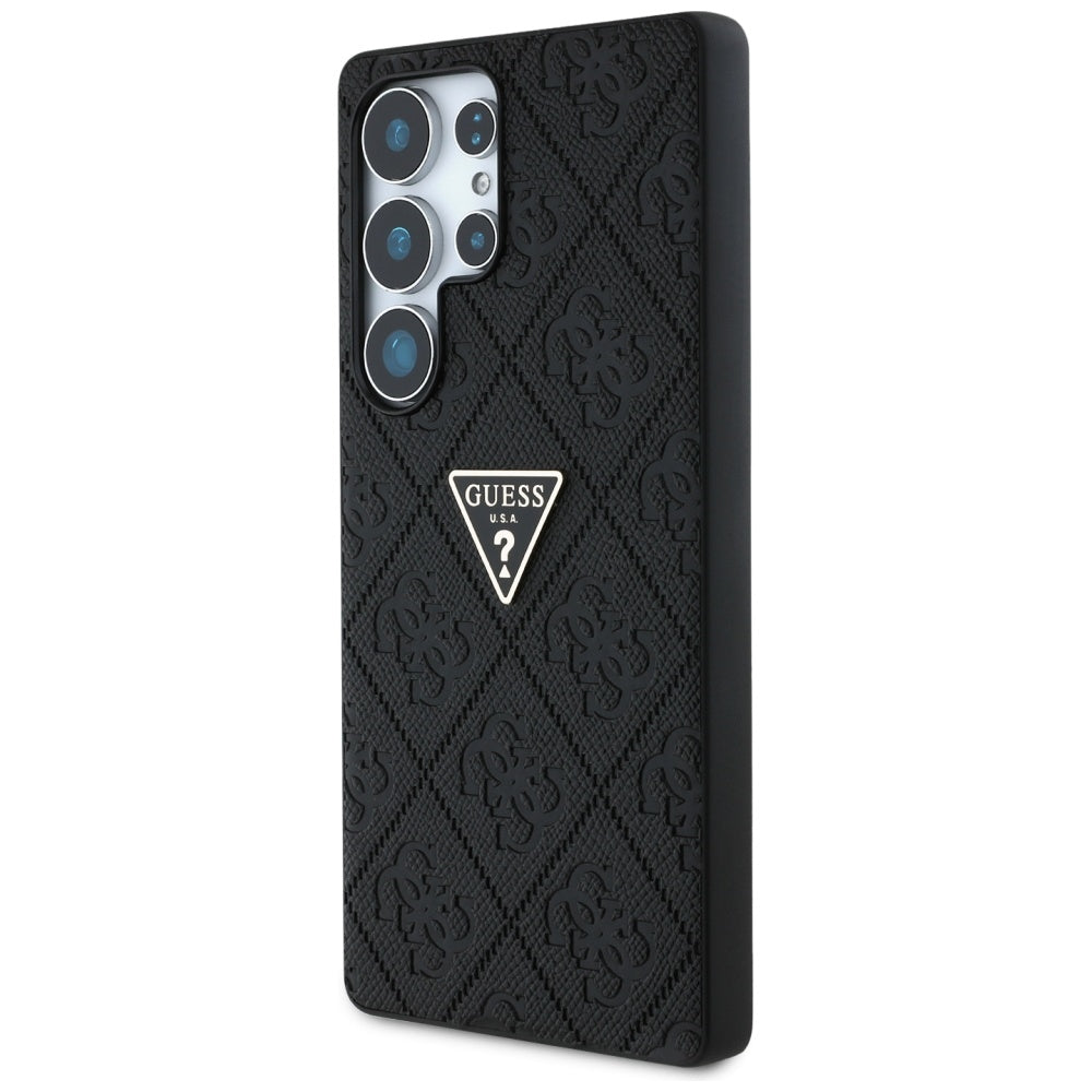 Tok Samsung Galaxy S25 Ultra S938-hoz, Guess, Grained Hot Stamp 4G Triangle, Fekete