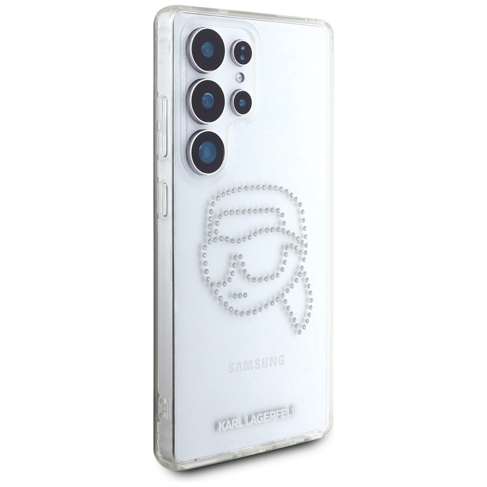 Case for Samsung Galaxy S25 Ultra S938, Karl Lagerfeld, IML Rhinestones Karl's Head, Transparent