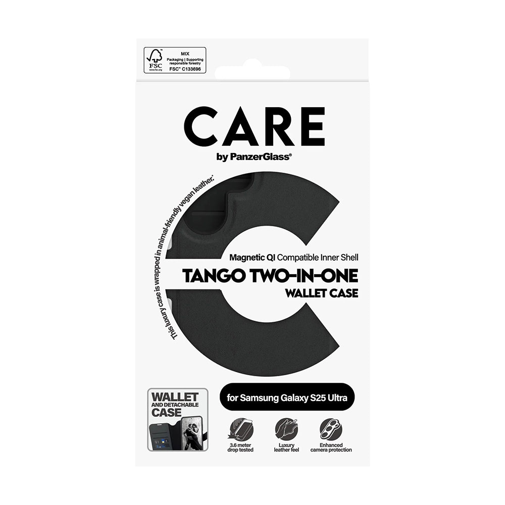 Tok Samsung Galaxy S25 Ultra S938-hez, PanzerGlass, Care Feature Tango Two-in-One, Fekete