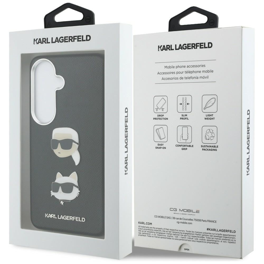 Case for Samsung Galaxy S26 Plus S947, Karl Lagerfeld, Saffiano Karl & Choupette's Head Pin, Black