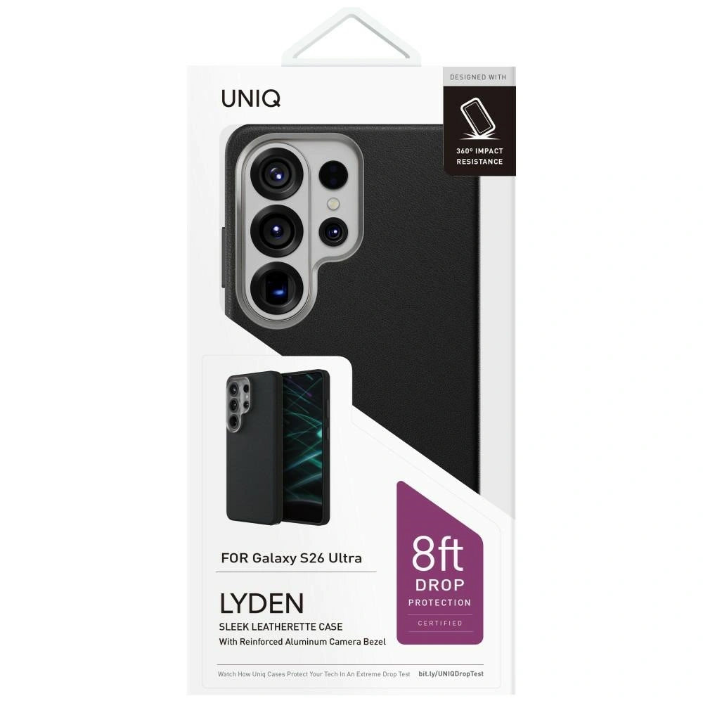 Tok Samsung Galaxy S26 Ultra S948-hoz, UNIQ, Lyden Leatherette, Fekete