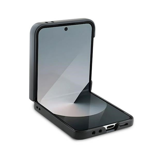 Tok Samsung Galaxy Z Flip7 FE F761 / Z Flip6 F741 készülékhez, Karl Lagerfeld, Saffiano Karl & Choupette Metal, Fekete
