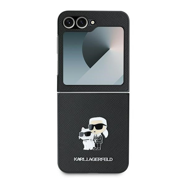 Tok Samsung Galaxy Z Flip7 FE F761 / Z Flip6 F741 készülékhez, Karl Lagerfeld, Saffiano Karl & Choupette Metal, Fekete