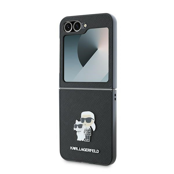 Tok Samsung Galaxy Z Flip7 FE F761 / Z Flip6 F741 készülékhez, Karl Lagerfeld, Saffiano Karl & Choupette Metal, Fekete