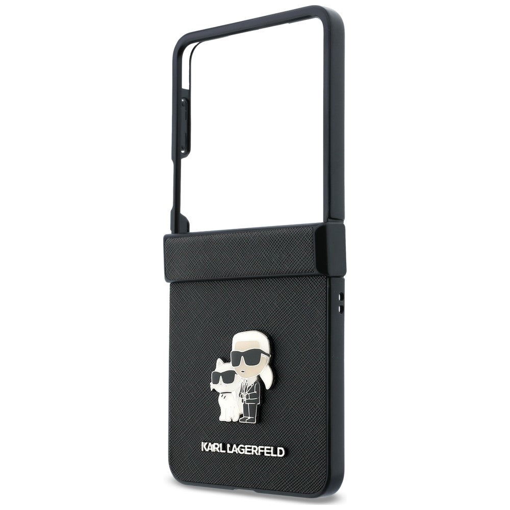 Tok Samsung Galaxy Z Flip8 F776-hez, Karl Lagerfeld, Saffiano Karl & Choupette fém tű, Fekete
