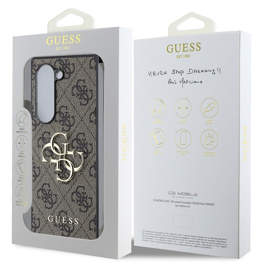 Tok Samsung Galaxy Z Fold6 F956-hoz, Guess, 4G Metal Logo, Barna