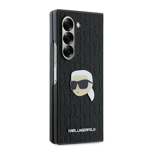 Tok Samsung Galaxy Z Fold6 F956-hoz, Karl Lagerfeld, Saffiano Monogram Karl's Head Metal, Fekete