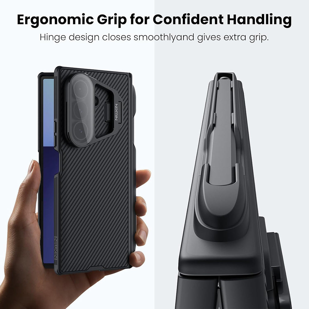Samsung Galaxy Z Fold7 F966 tok, Nillkin, CamShield Prop átlátszó lencsevédővel és S-Pen tartóval, fekete