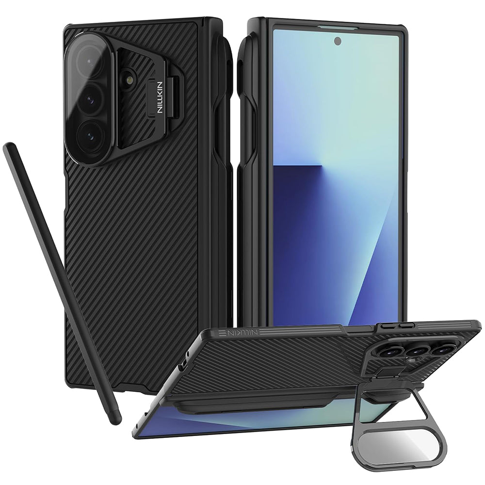 Samsung Galaxy Z Fold7 F966 tok, Nillkin, CamShield Prop átlátszó lencsevédővel és S-Pen tartóval, fekete