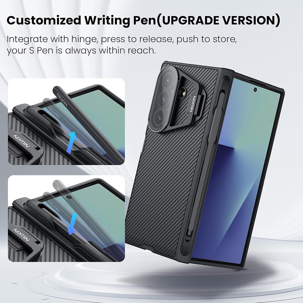 Samsung Galaxy Z Fold7 F966 tok, Nillkin, CamShield Prop átlátszó lencsevédővel és S-Pen tartóval, fekete
