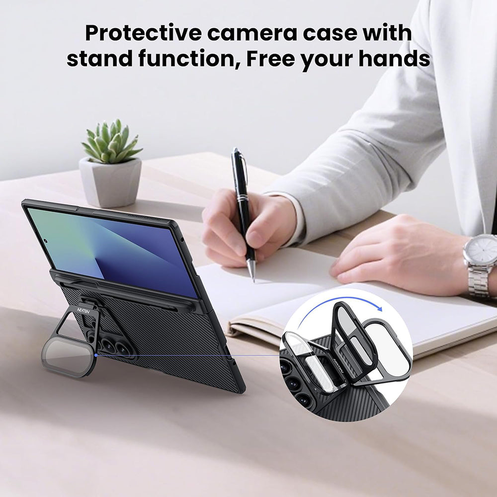Samsung Galaxy Z Fold7 F966 tok, Nillkin, CamShield Prop átlátszó lencsevédővel és S-Pen tartóval, fekete