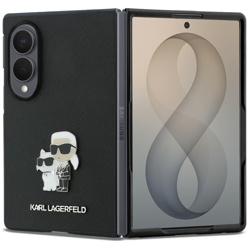 Tok Samsung Galaxy Z Fold8 F971-hez, Karl Lagerfeld, Saffiano Karl & Choupette fém kitűző, fekete