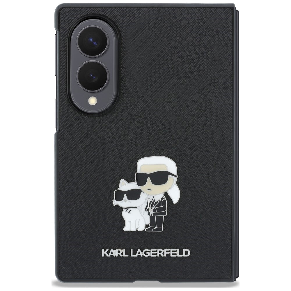 Tok Samsung Galaxy Z Fold8 F971-hez, Karl Lagerfeld, Saffiano Karl & Choupette fém kitűző, fekete