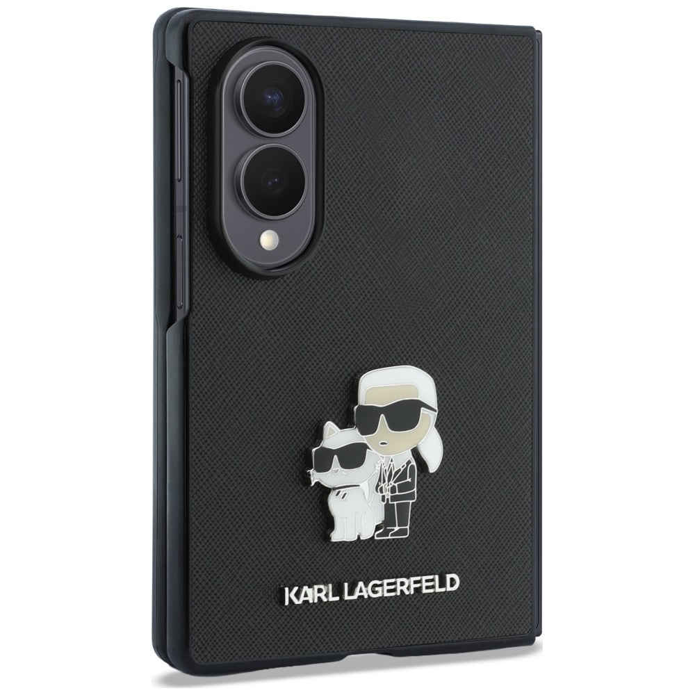 Tok Samsung Galaxy Z Fold8 F971-hez, Karl Lagerfeld, Saffiano Karl & Choupette fém kitűző, fekete