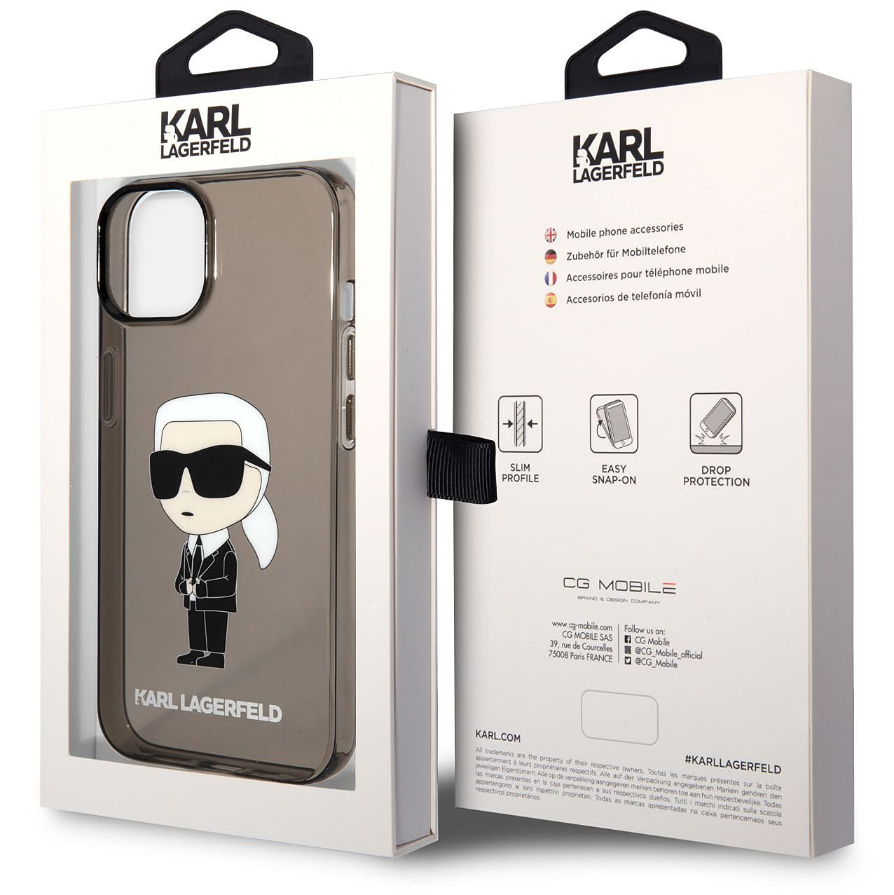 Karl Lagerfeld IML TPU tok Apple iPhone 14 Plus-hoz, Ikonik NFT, Átlátszó Fekete KLHCP14MHNIKTCK