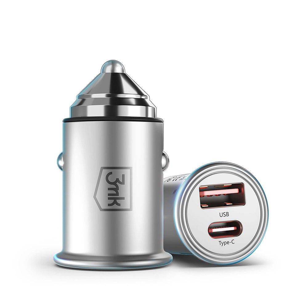 Autótöltő 3MK Hyper, 45W, 3A, 1 x USB-A - 1 x USB-C, Ezüst