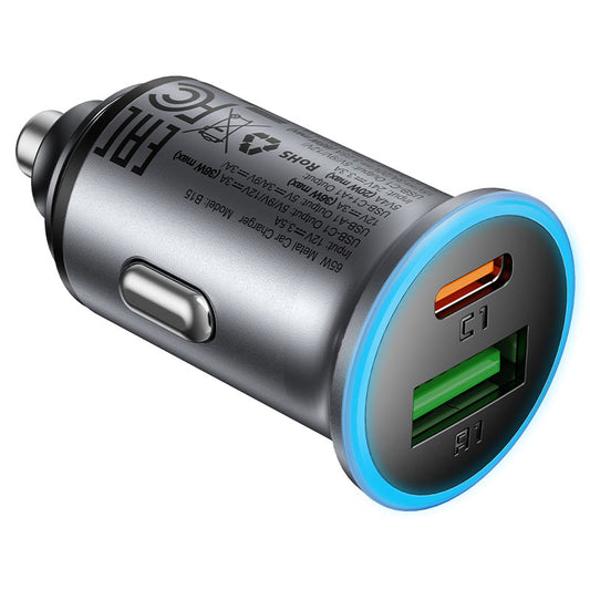 Acefast B15 autós töltő, 65W, 3.25A, 1 X USB-A - 1 x USB-C, szürke