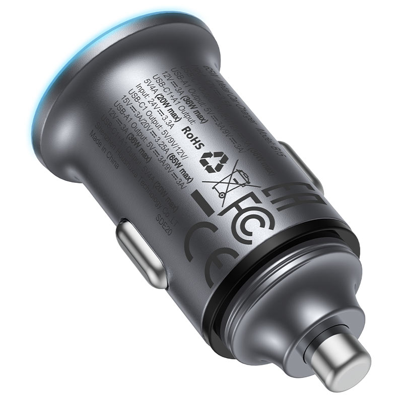 Acefast B15 autós töltő, 65W, 3.25A, 1 X USB-A - 1 x USB-C, szürke