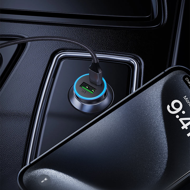 Acefast B15 autós töltő, 65W, 3.25A, 1 X USB-A - 1 x USB-C, szürke