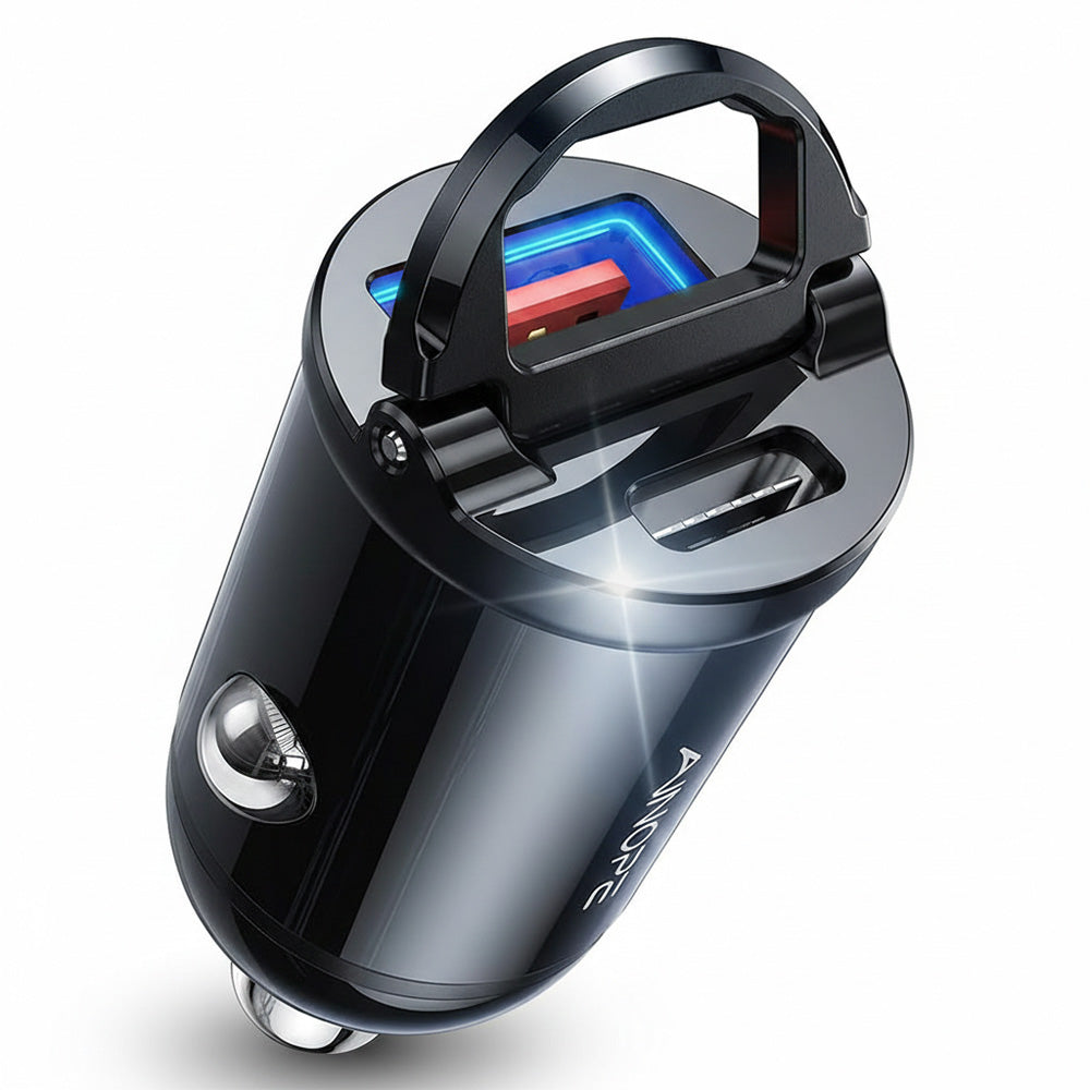 Ainope autós töltő, 30W, 5A, 1 x USB-A - 1 x USB-C, fekete