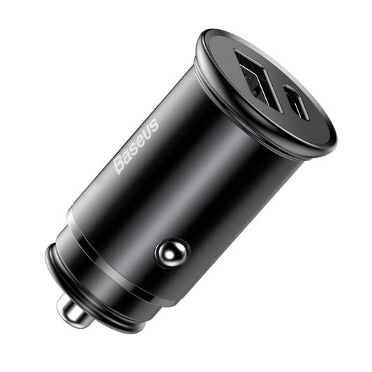 Baseus Circular Metal autós töltő, 30W, 5A, 1 x USB-A - 1 x USB-C, Fekete