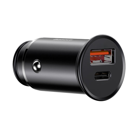 Baseus Circular Metal autós töltő, 30W, 5A, 1 x USB-A - 1 x USB-C, Fekete